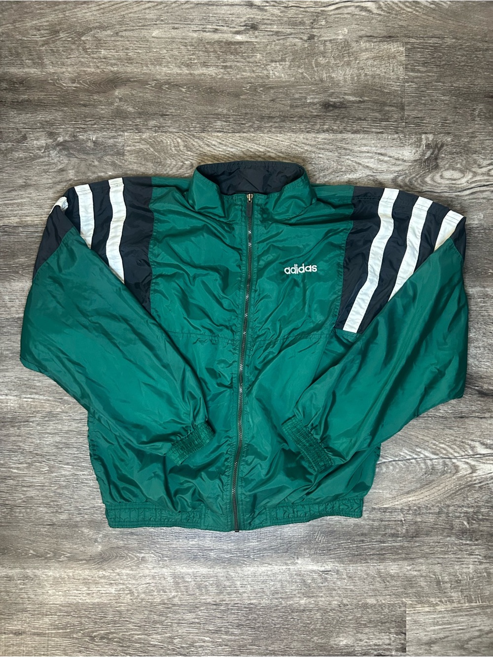 Vintage Adidas Windbreaker Jacket Green Black White Full Zip 90s Size L